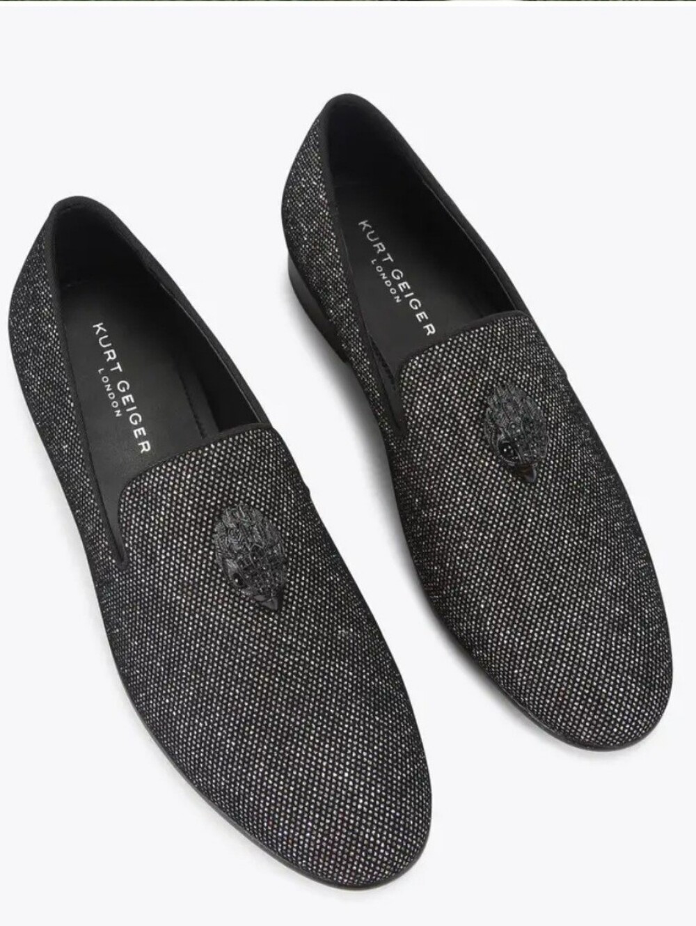 Kurt Geiger Black  Silver Shimmer Loafers Shoes Mens Sz 8 8.5 10 11 11.5 12 & 13